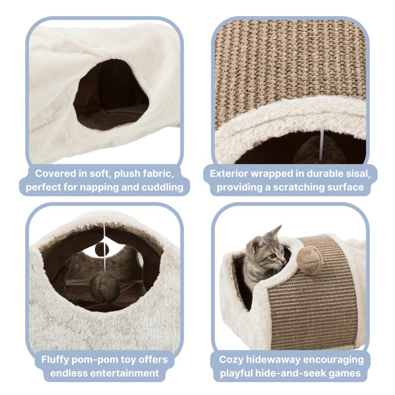 TRIXIE Cuddly Condos and Tunnel for Cats - Indoor Cat Furniture with Play Condos, Hideaway Tunnel, Dangling Cat Toys - Sisal Scratching Surface - Collapsible Design for Easy Storage, Cream - Image 4